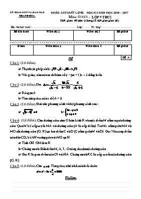 Khảo sát chất lượng học kì I năm học 2016 - 2017 môn Toán lớp 9 THCS